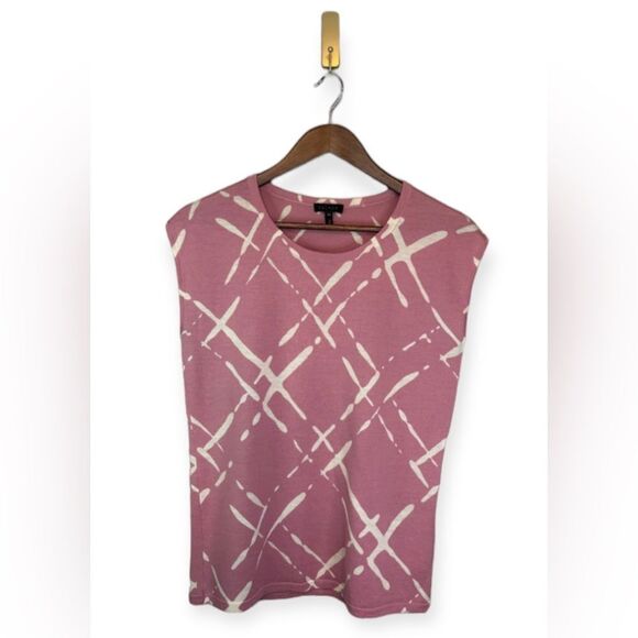 ESCADA 100% Wool Designer Top Short Sleeve Sweater Pink White Lightweight Medium - Picture 1 of 15